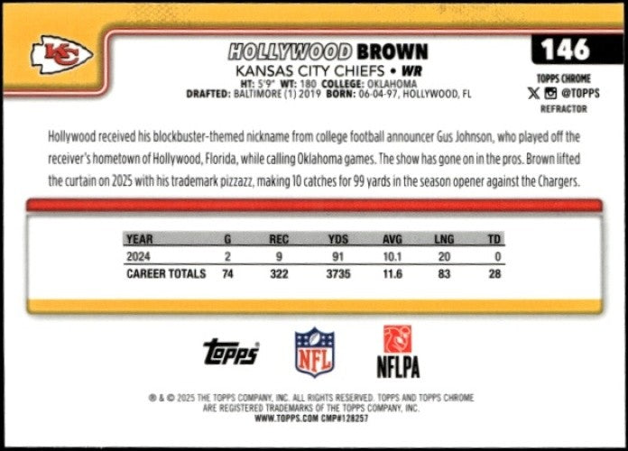 2025 Topps Chrome Hollywood Brown #146 Refractor Chiefs