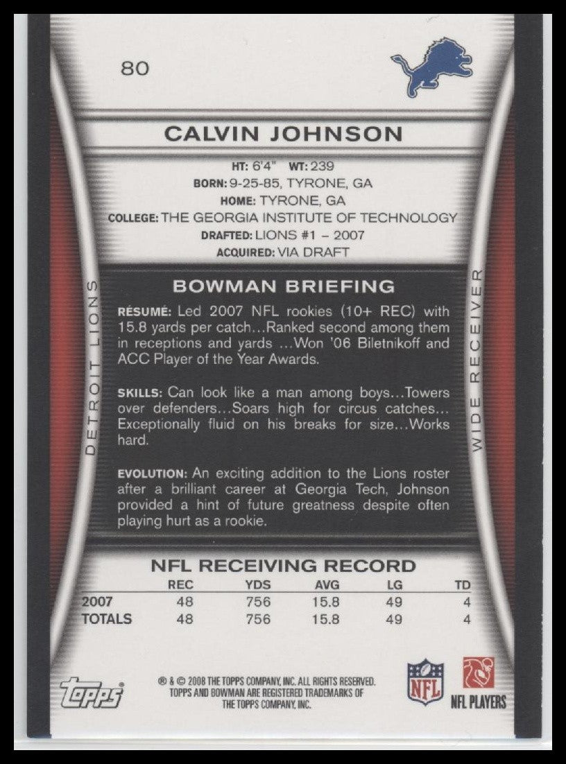 2008 Bowman 2008 Bowman Calvin Johnson Detroit Lions