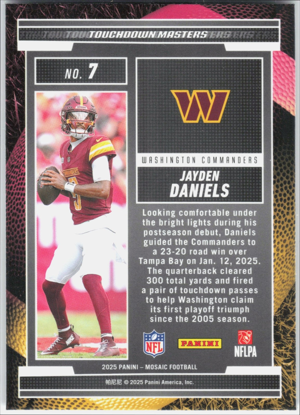 2025 Panini Mosaic Jayden Daniels #7 Touchdown Masters Commanders