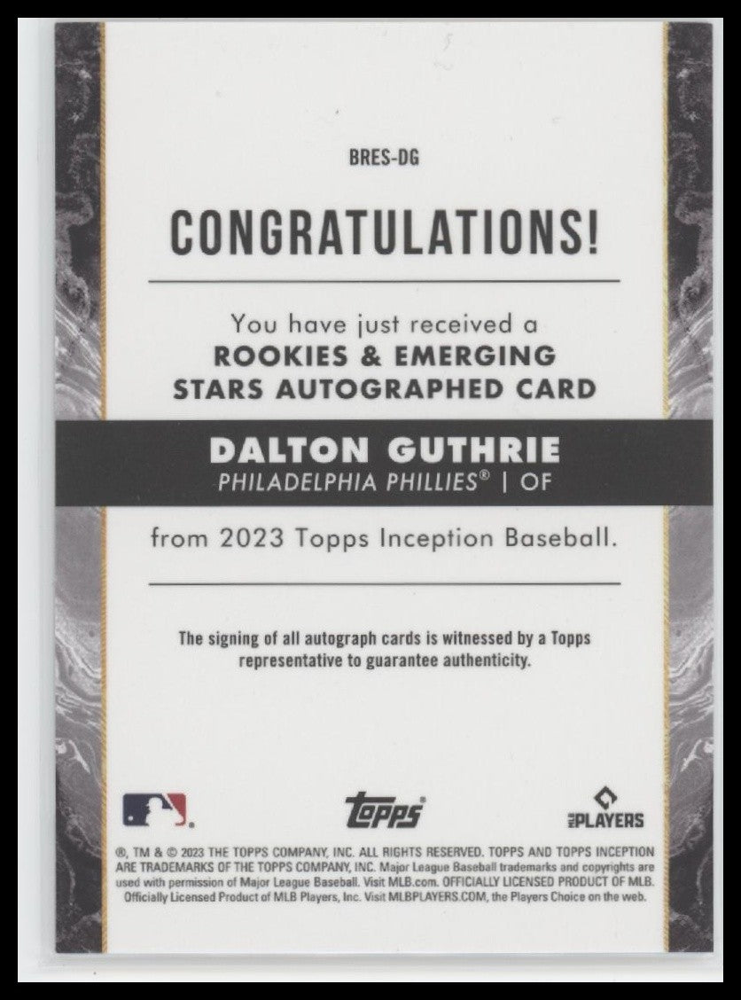 Dalton Guthrie Auto 2023 Topps Inception #BRES-DG Near Mint or Better 31/99