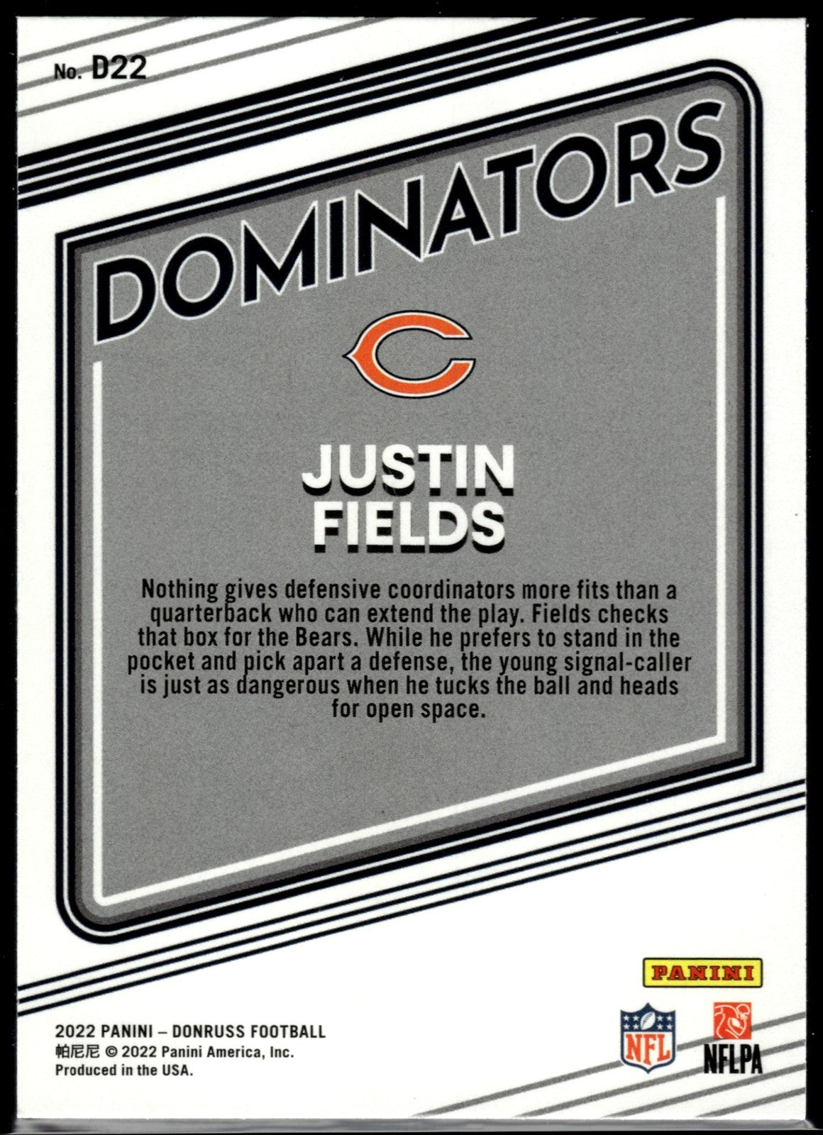 2022 Panini Donruss Justin Fields #D22 Dominators Bears