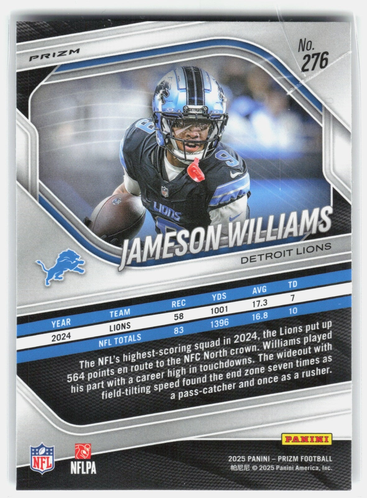 2025 Panini Prizm Jameson Williams #276 Lazer Lions