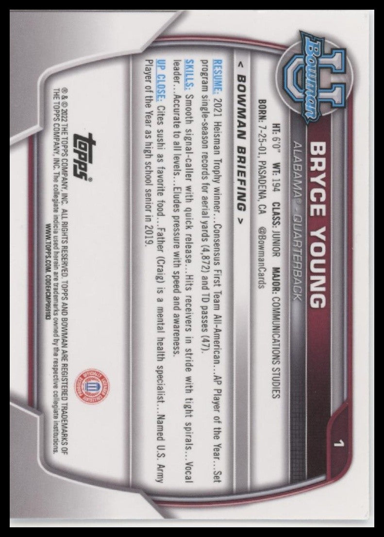 Bryce Young 2022 Bowman University Chrome #1