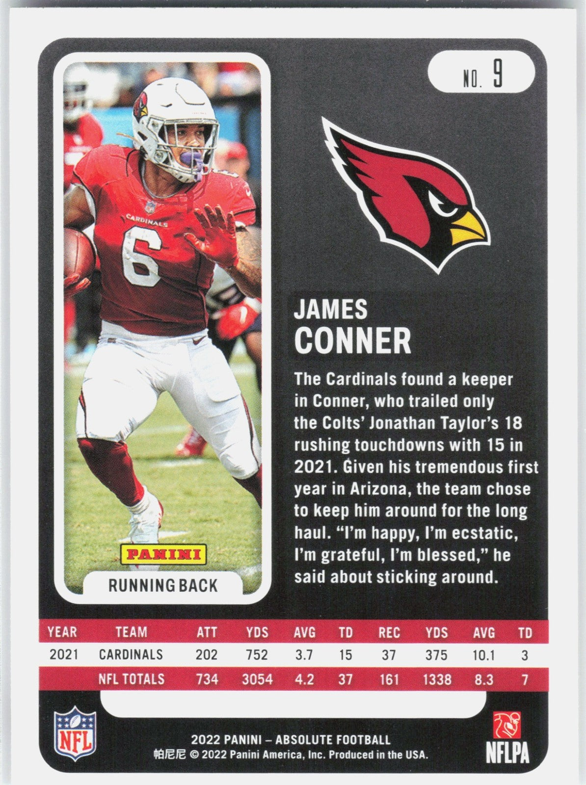 2022 Panini Absolute James Conner #9 Green Cardinals