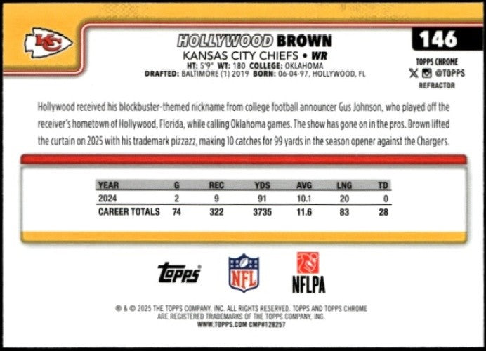 2025 Topps Chrome Hollywood Brown #146 Refractor Chiefs