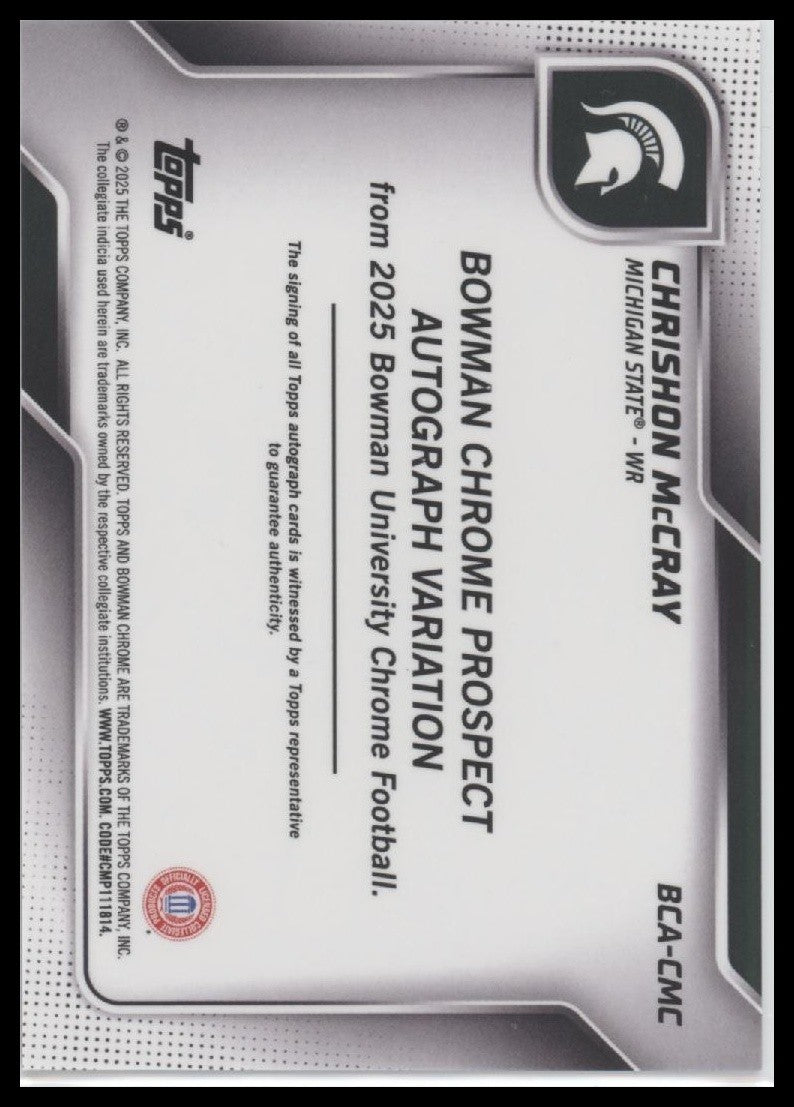 2025 Chrishon McCray  Bowman U Chrome #BCA-CMC  Auto Blue 021/150 Near Mint