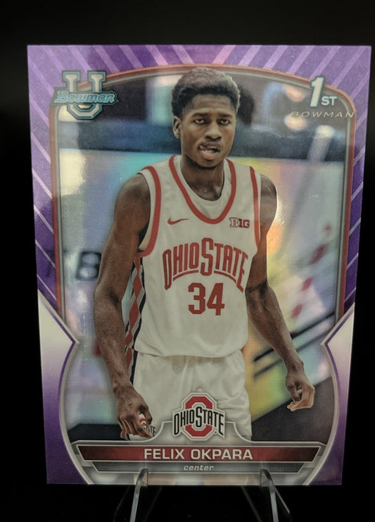 2022-23 Bowman University Chrome - Felix Okpara #94 Purple Refractor /399 (RC)