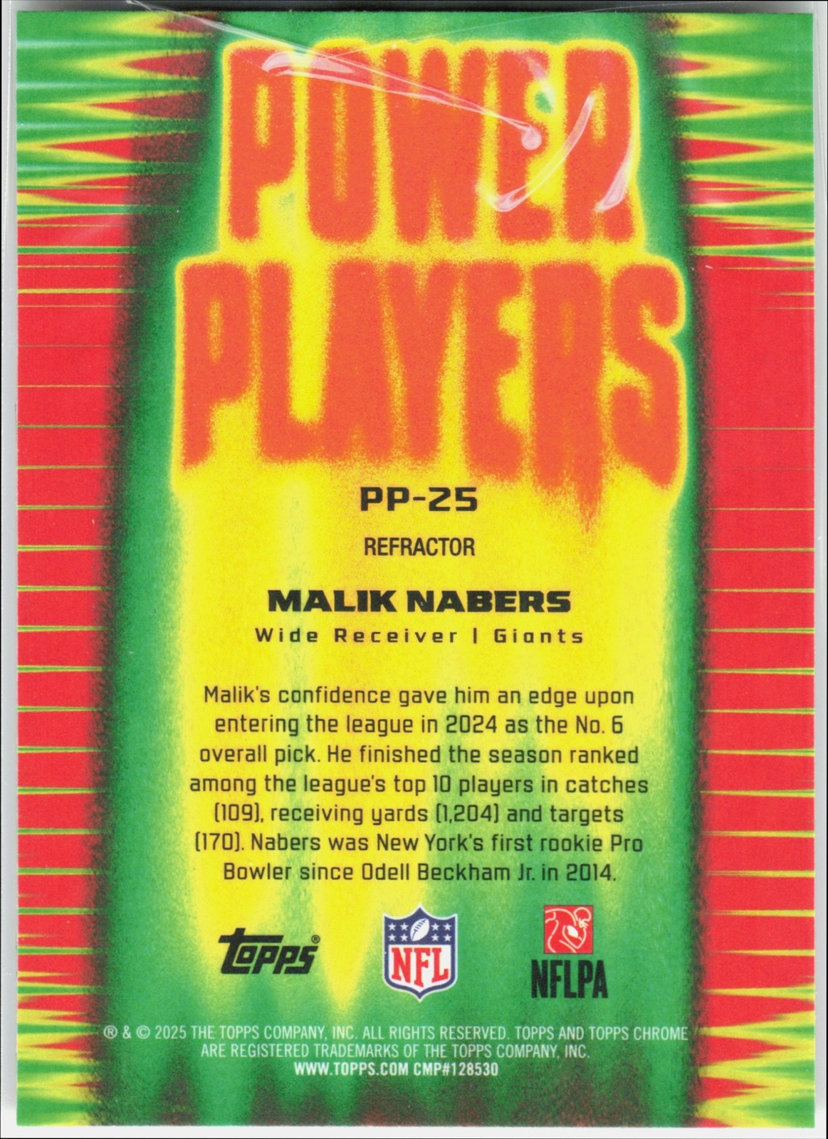 2025 Topps Chrome Malik Nabers #PP-25 Power Players Refractor Giants
