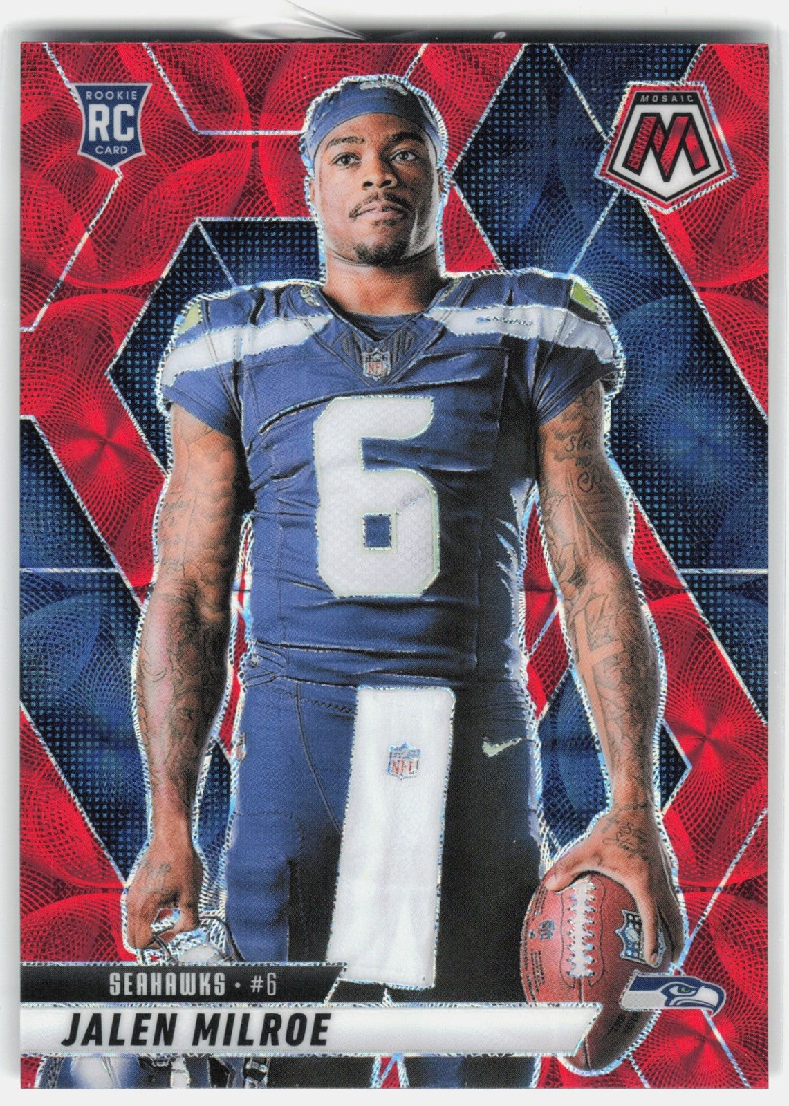 2025 Panini Mosaic Jalen Milroe Var RC Seahawks Blue & Red