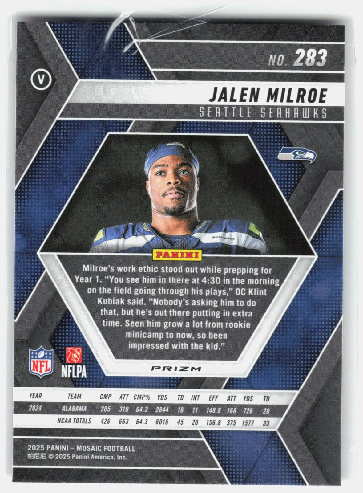 2025 Panini Mosaic Jalen Milroe Var RC Seahawks Blue & Red