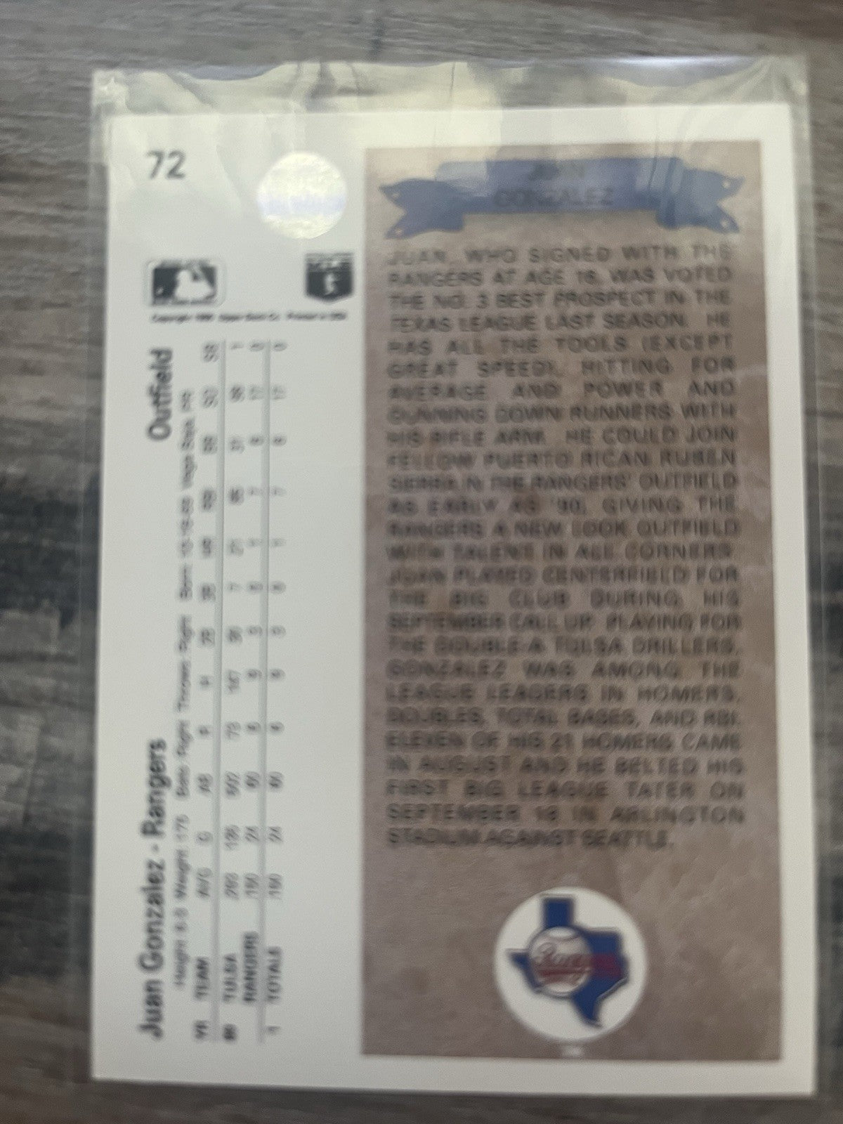 1990 Upper Deck - Star Rookie Juan González #72 (RC)