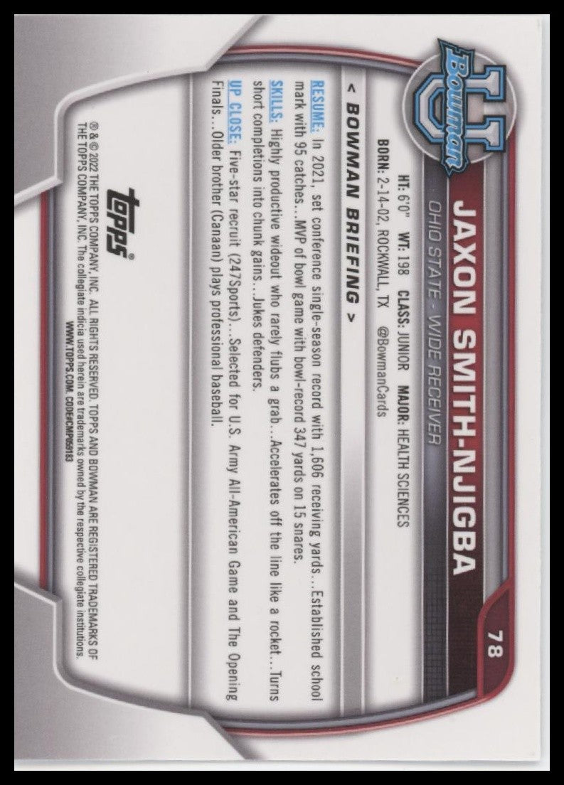 Jaxon Smith-Njigba 2022 Bowman University Chrome #78