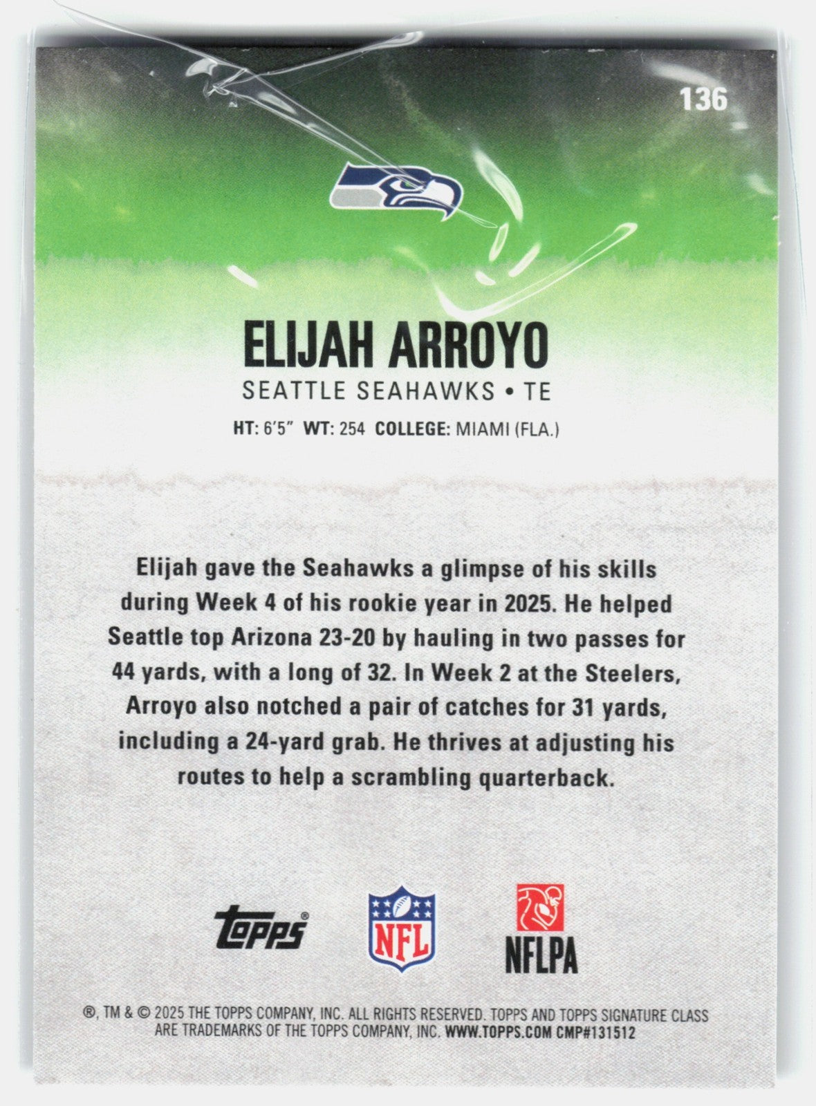 2025 Topps Signature Class Elijah Arroyo #136 Rookie Green & Purple Foil RC