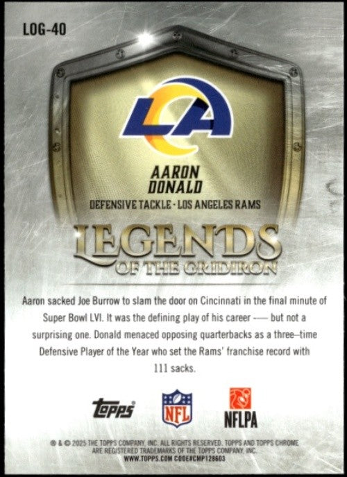 2025 Topps Chrome Aaron Donald #LOG-40 Legends of the Gridiron Rams