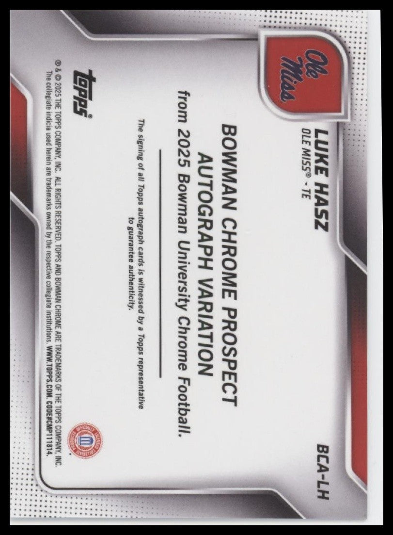 Luke Hasz 2025 Bowman University Chrome #BCA-LH Auto /75