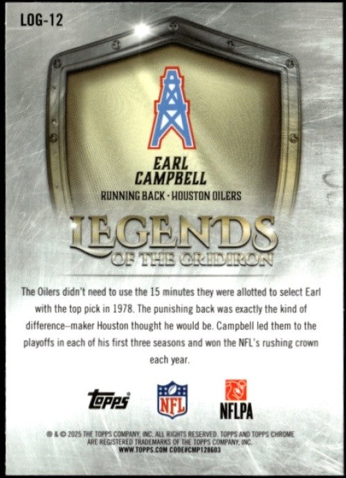 2025 Topps Chrome Earl Campbell #LOG-12 Legends of the Gridiron Oilers