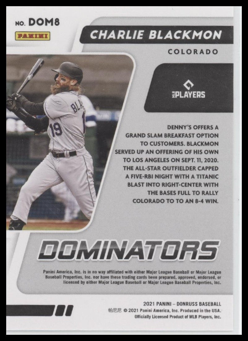 Charlie Blackmon2021 Donruss Near Mint or Better