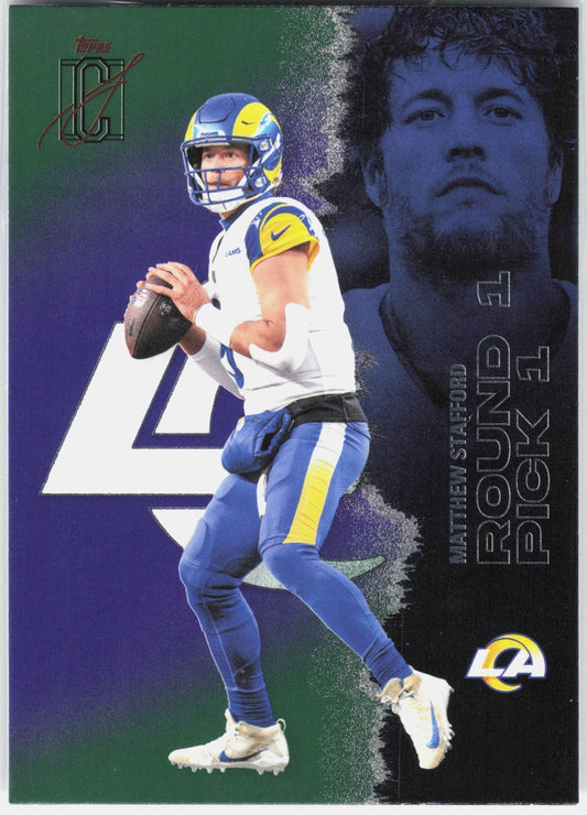 2025 Topps Signature Class Matthew Stafford #32 Veteran Green & Purple Foil Rams