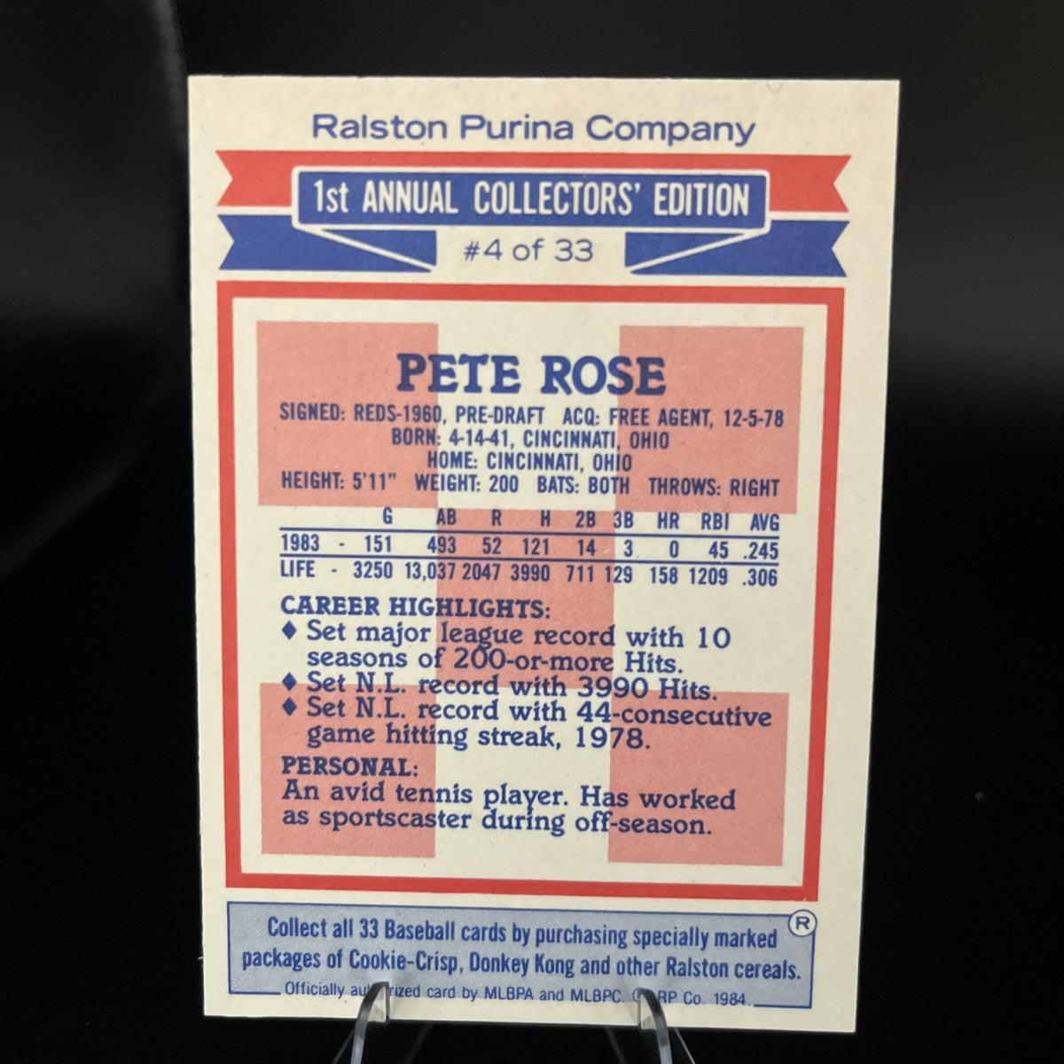 1984 Topps Ralston Purina - Pete Rose #4
