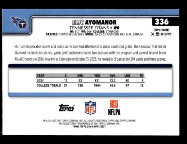 2025 Topps Chrome Elic Ayomanor #336 Rookie RC Titans