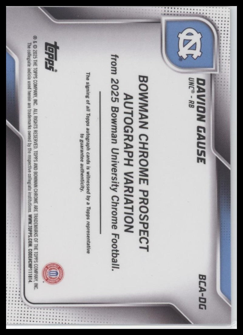 2025 Davion Gause Bowman U Chrome #BCA-DG Near Mint or Better AU