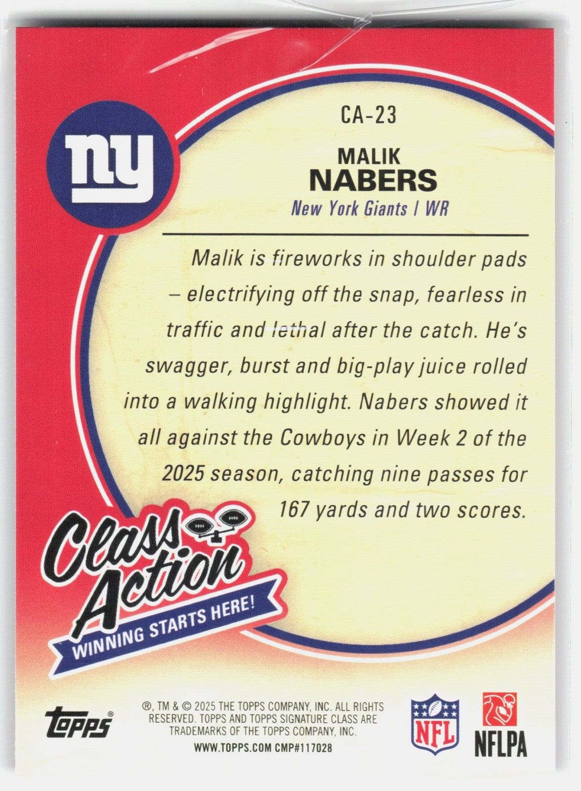 2025 Topps Signature Class Malik Nabers #CA-23 Action Giants