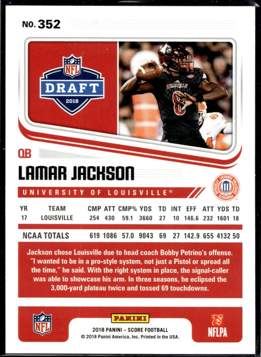 2018 Panini Score Lamar Jackson #352 RC University of Louisville