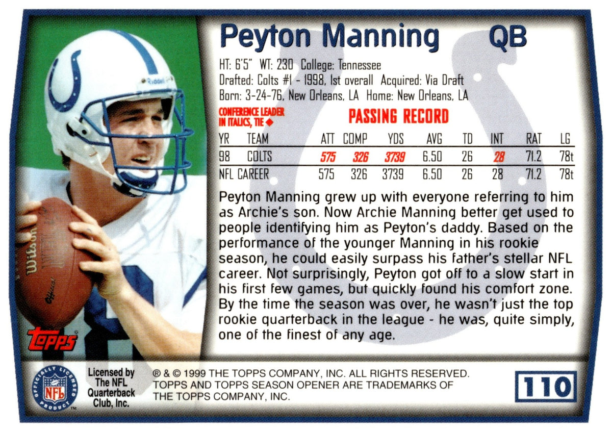 1999 Topps Season Opener Peyton Manning #110 Colts