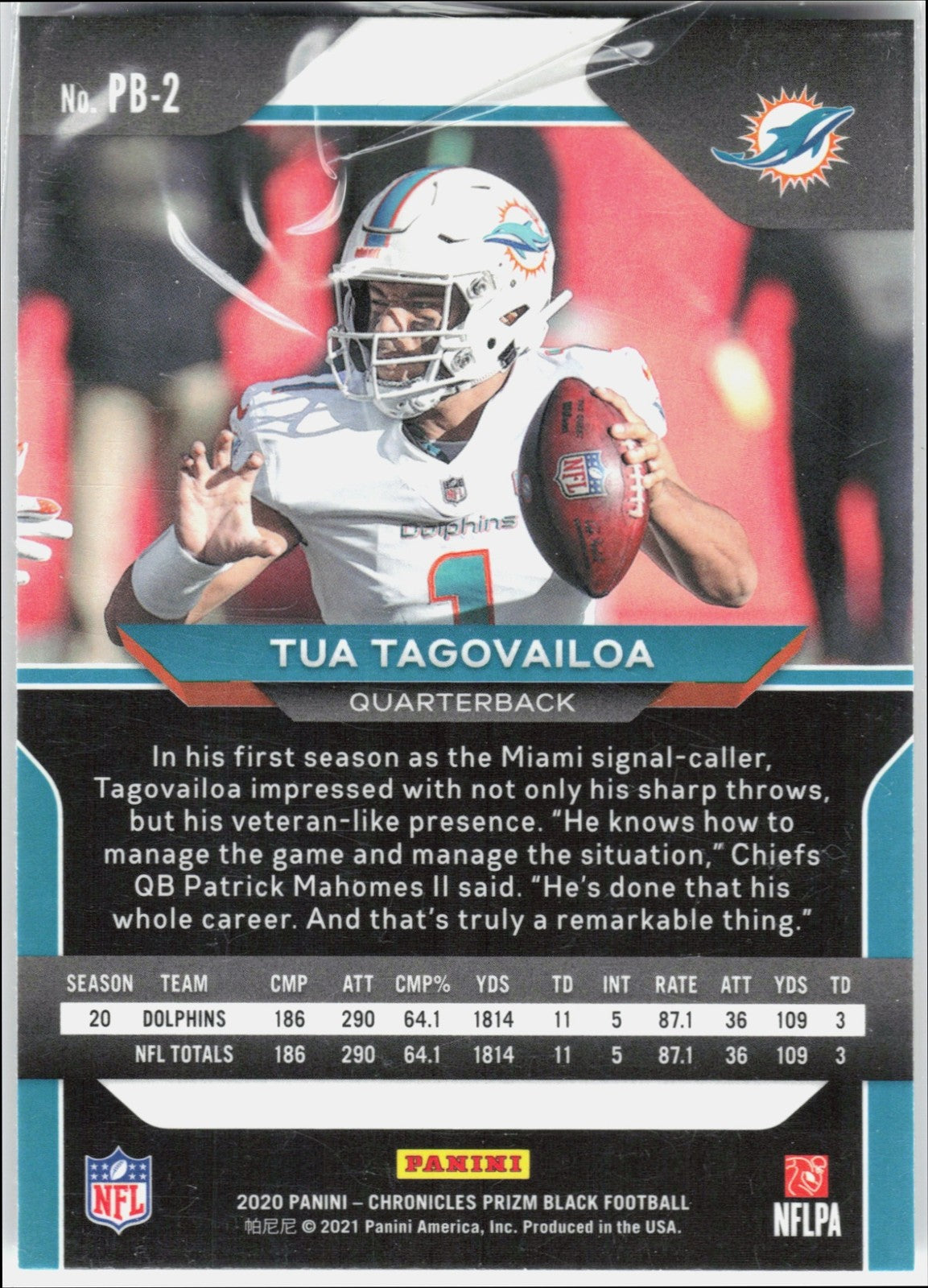 2020 Panini Chronicles Tua Tagovailoa #PB-2 Prizm Black RC Dolphins