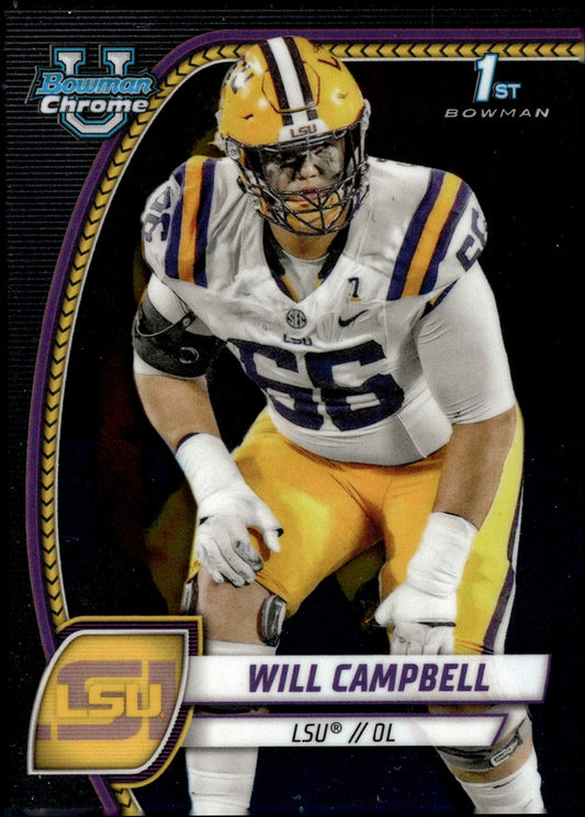2024 Bowman Chrome University Sapphire Will Campbell #181 Tigers