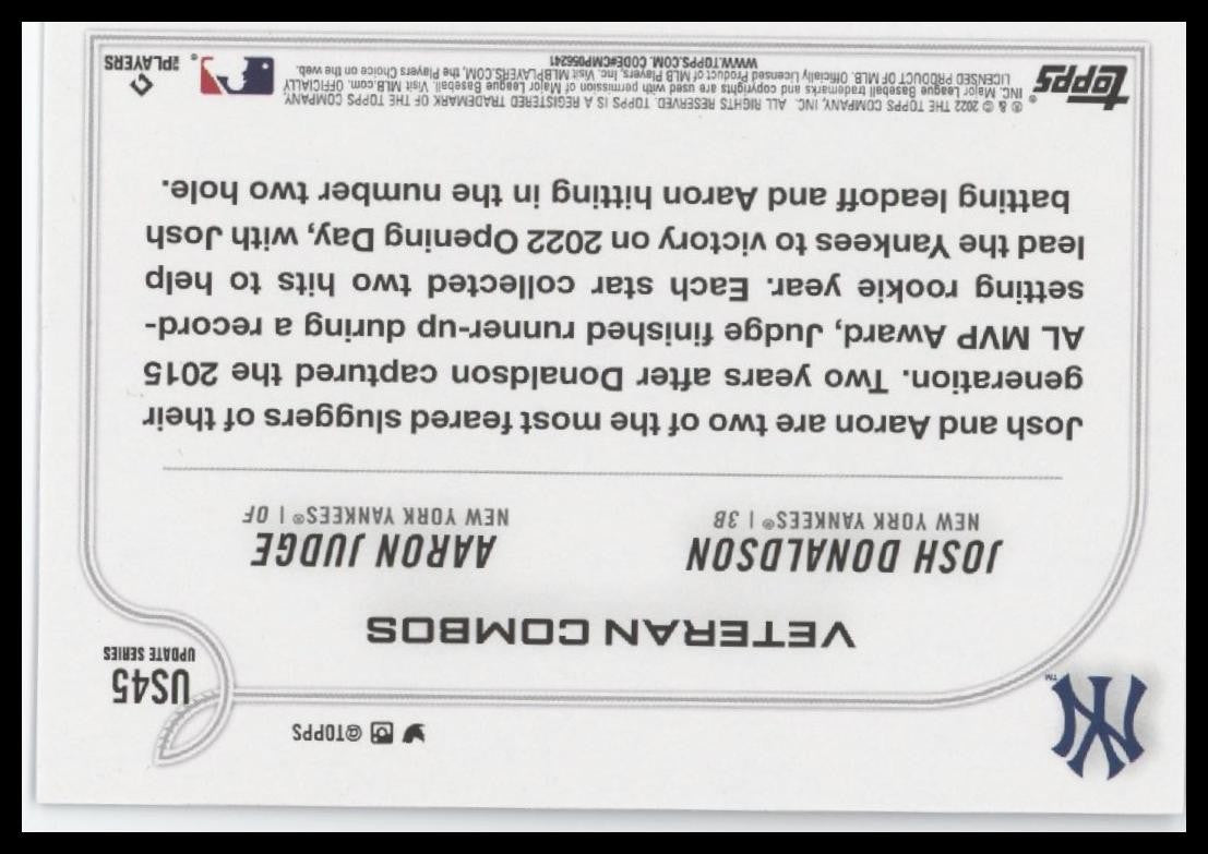 Opening Day Bronx Bash Blue 2022 Topps Judge/Donaldson #US45