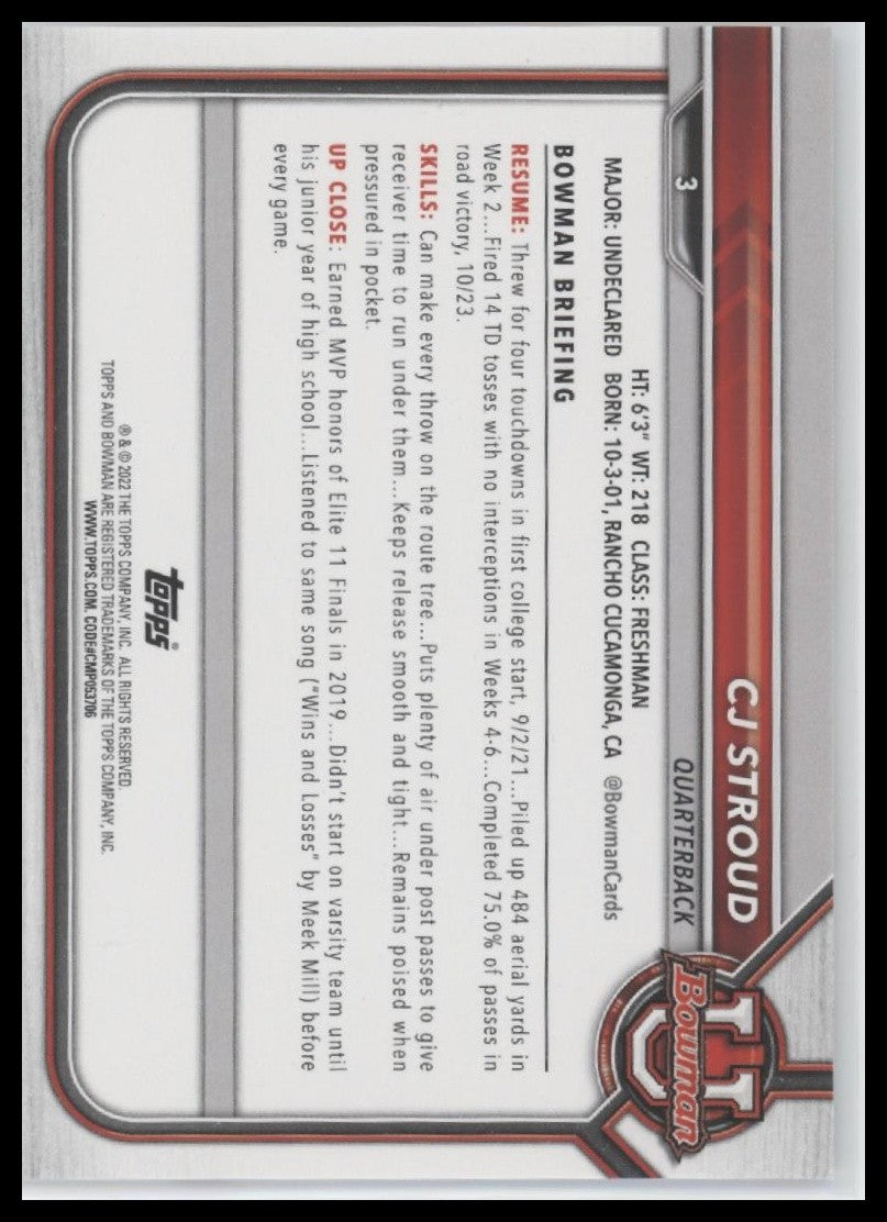 C.J. Stroud 2021-22 Bowman 1st University #3 Near Mint or Better RC