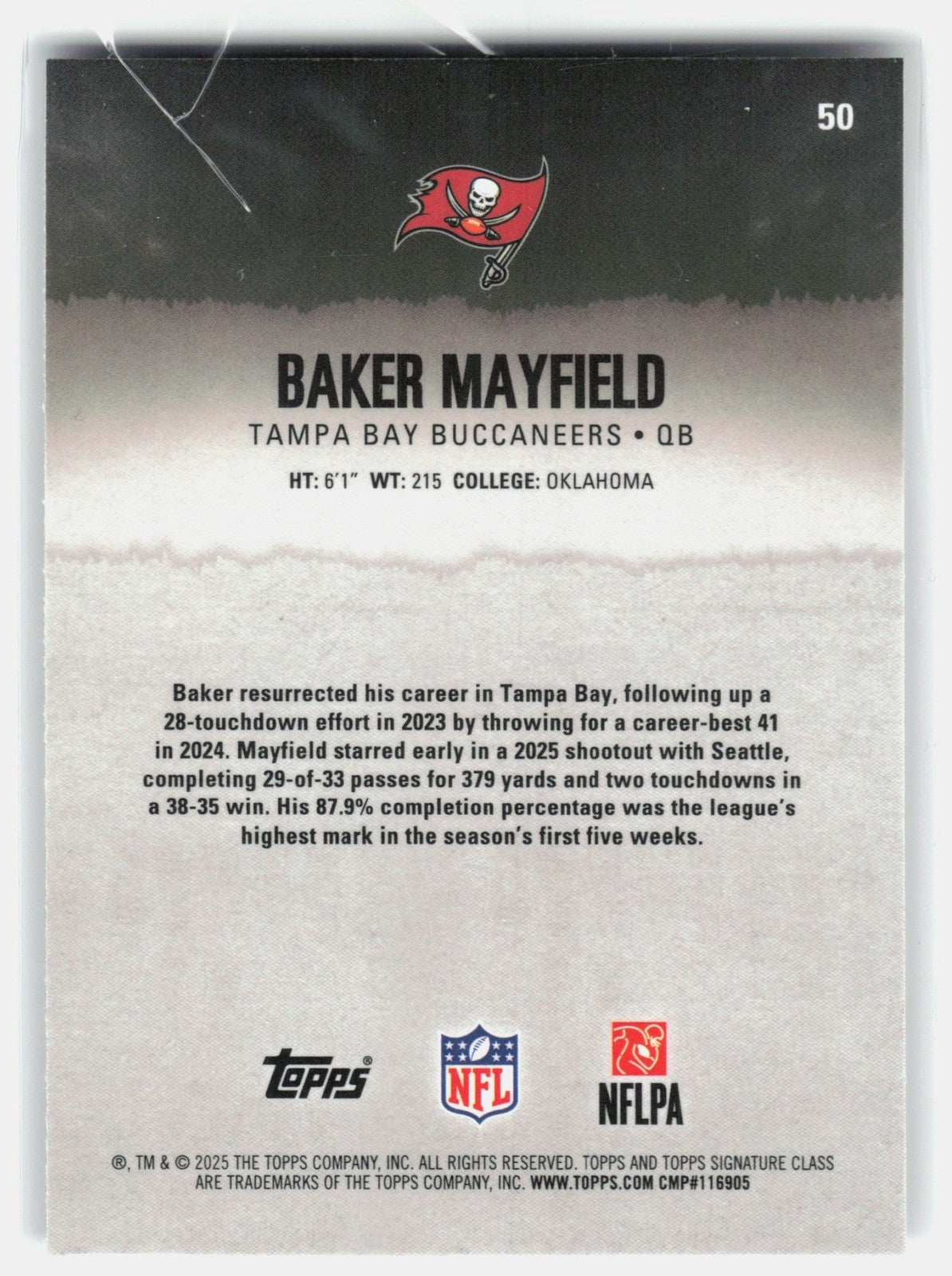 2025 Topps Signature Class Baker Mayfield #50 Chrome Veteran Refractor